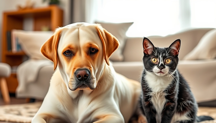Protect Your Pet's Heart Health with a Labrador and cat on a sofa.
