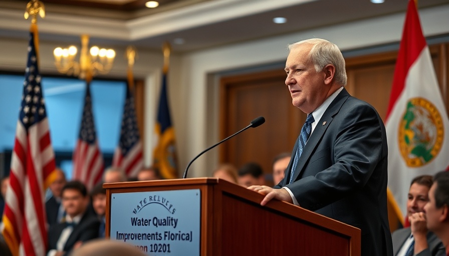 Florida News: Speaker addressing water quality improvements at podium.