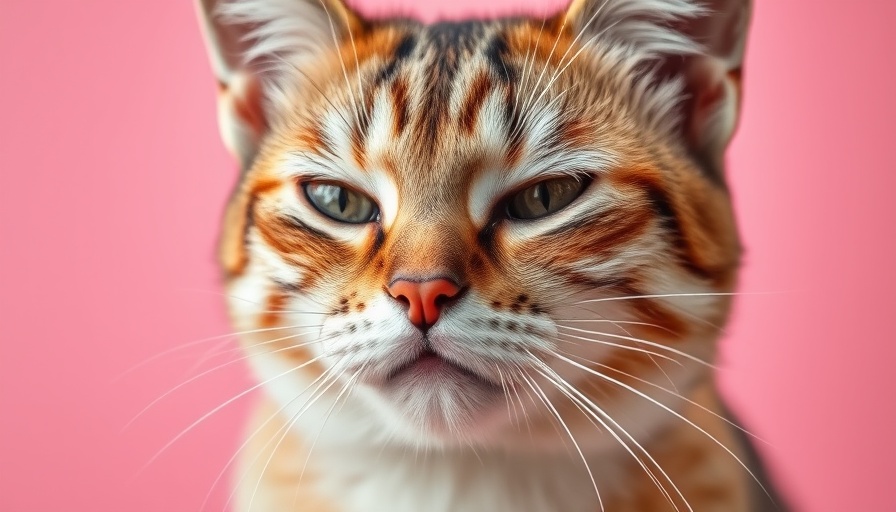 Close-up of a cat with skin issues, health channel text overlay.