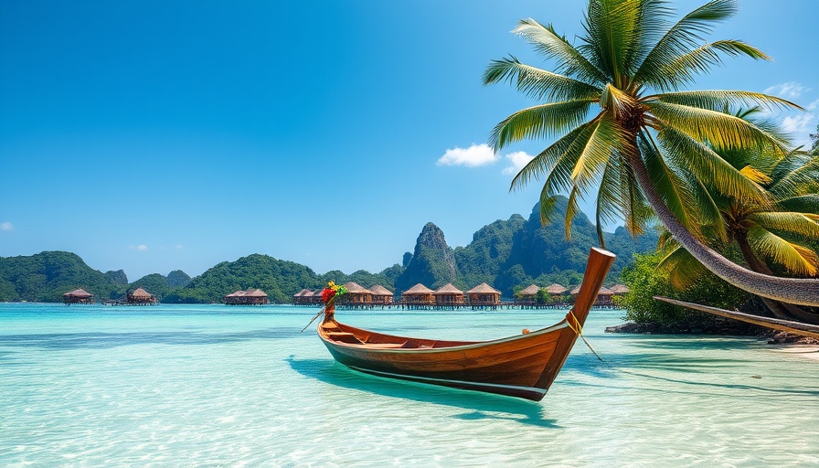 Scenic views of Koh Rong with turquoise waters and palm trees.