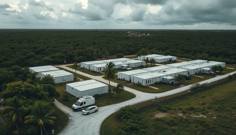 Everglades immigrant detention camp aerial view with portable buildings.