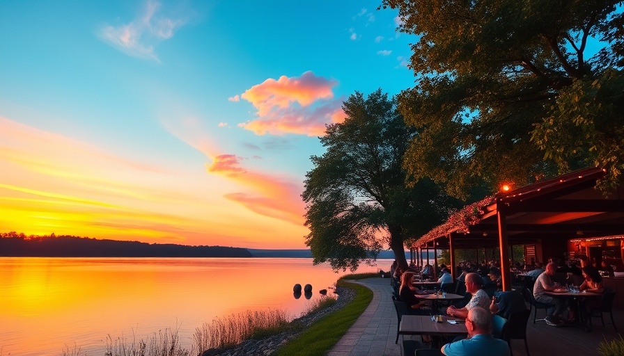 Budget Travel in Ludington Michigan, sunset over lake and outdoor dining.