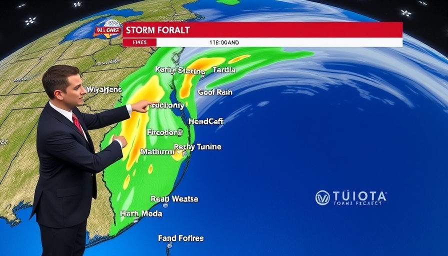 Weather forecast update showing storm front over Florida