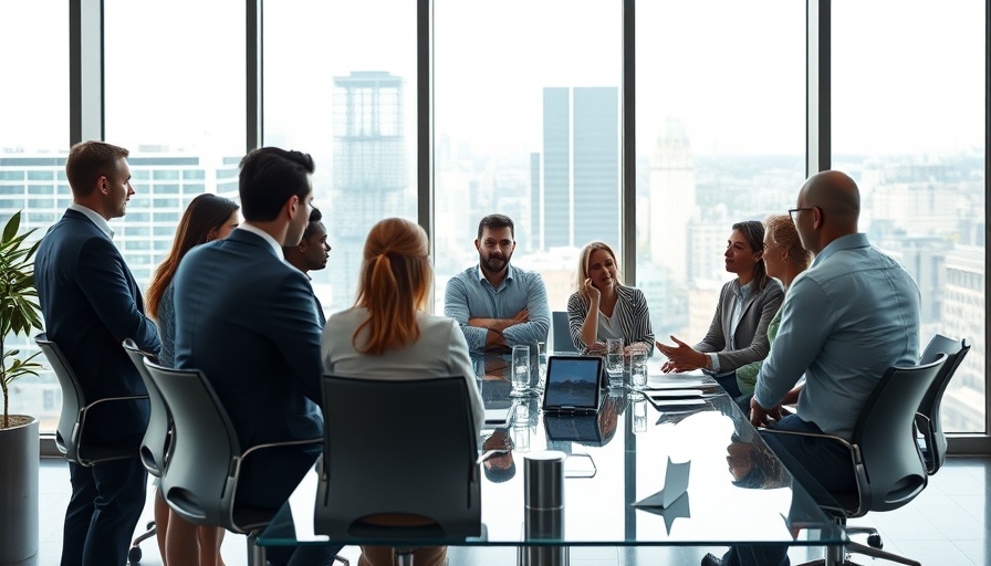 Business meeting on transformation with cityscape view, modern conference.
