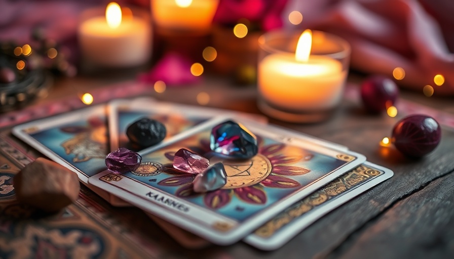 Good News from Spirit tarot cards with gemstones, mystical setup.