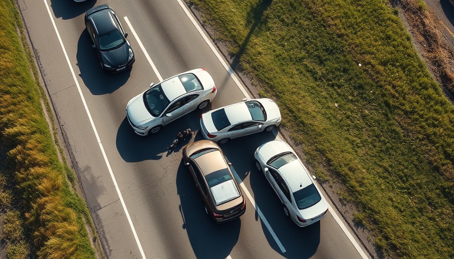Aerial view of wrong way crash on I-95, cars damaged and debris scattered.