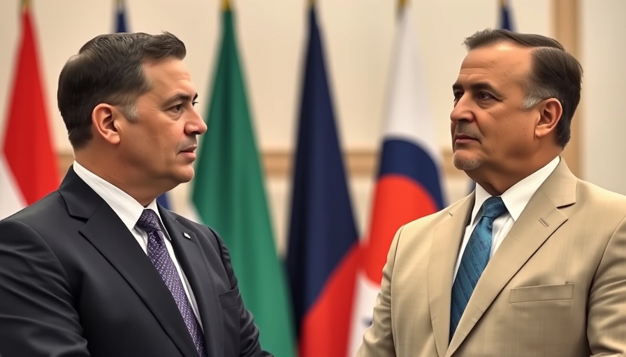Formal discussion between two men amid professional political setting.