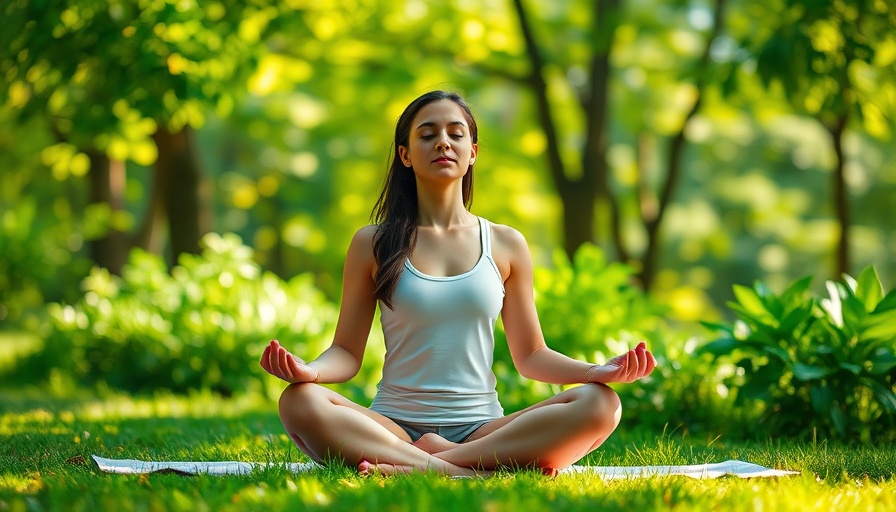 Serene young woman meditating outdoors, promoting mindfulness for focus.
