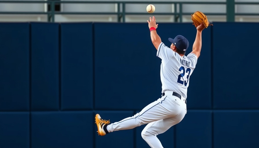 Chandler Simpson leaps to catch a ball against a wall, robbing a homer.