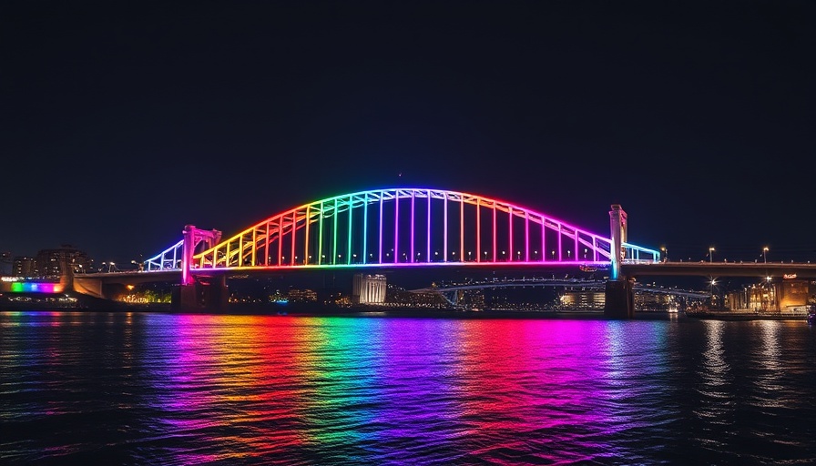 Light Up Melbourne LGBTQ Rights bridge illuminated with rainbow colors.