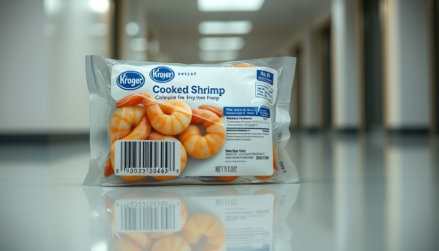Kroger cooked shrimp package with barcode, related to radioactive shrimp recall.