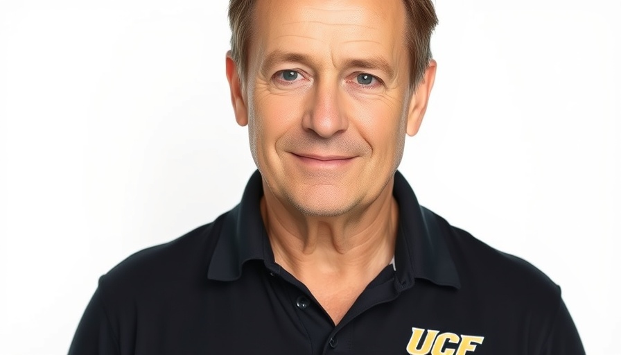 Middle-aged man in UCF shirt, gentle smile, white backdrop.