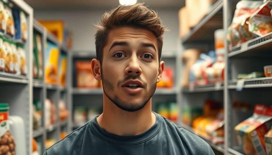 Young man discusses food insecurity in South Florida at food pantry.