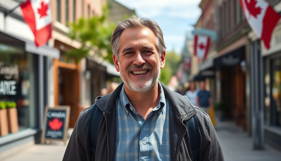 Man enjoying RV Travel in a charming Canadian town.