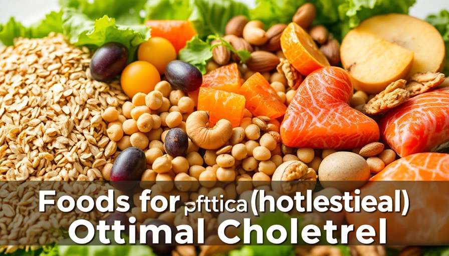 Heart-healthy foods for optimal cholesterol against a salad background.