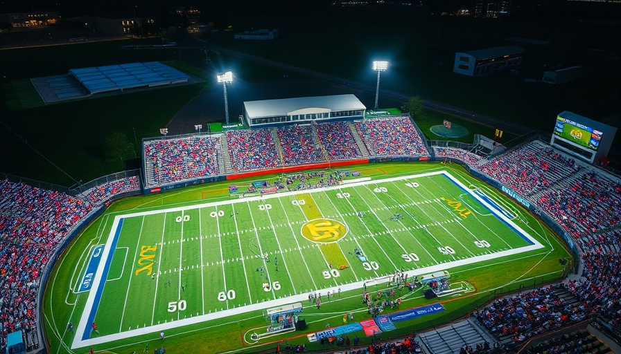 Orlando news: aerial view of high school football game at night.