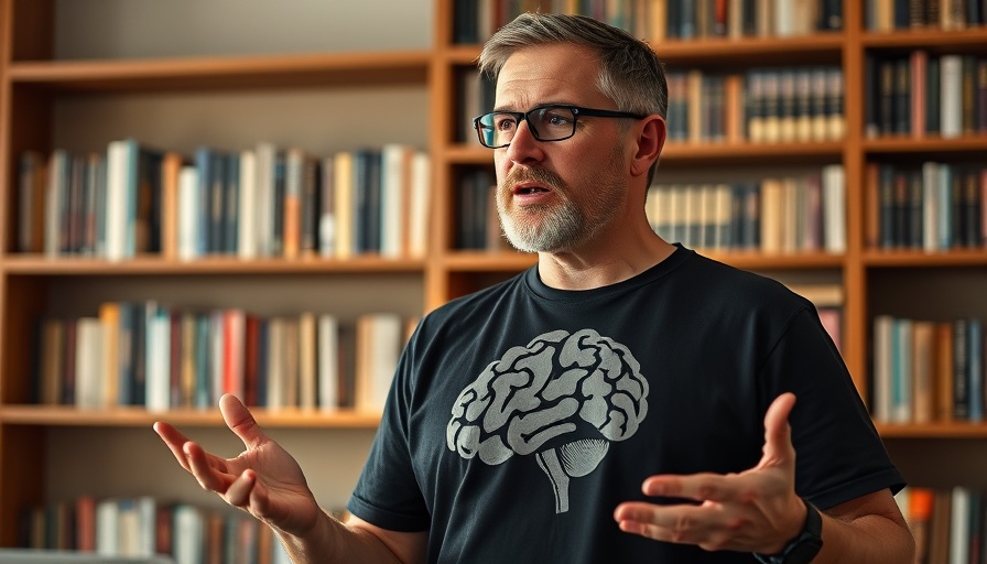Willpower isn’t enough to break habits: man giving a talk in front of bookshelf.