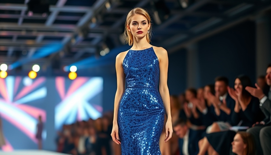 Giorgio Armani's Final Collection highlighted on the runway with a model in a blue gown.