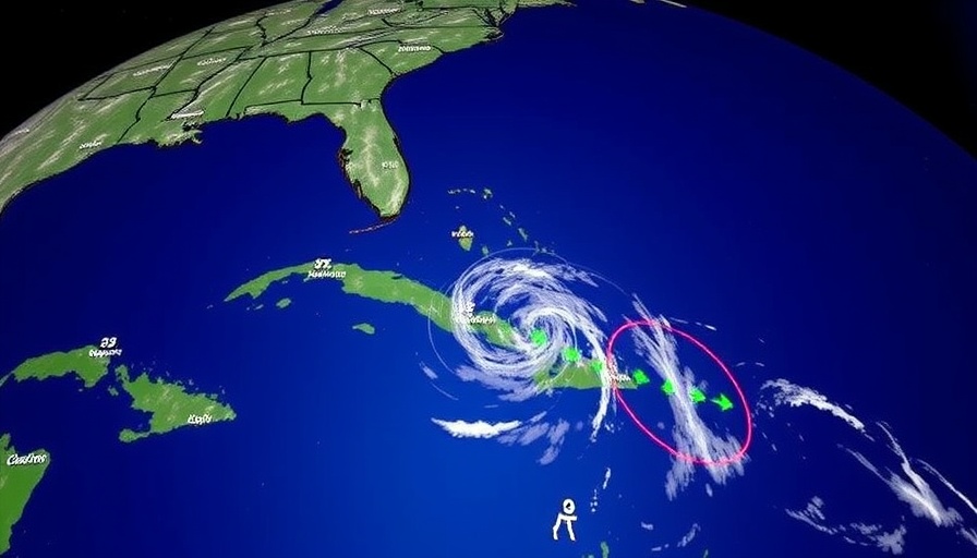 Weather map of Hurricane Humberto path over southeastern US and Caribbean.