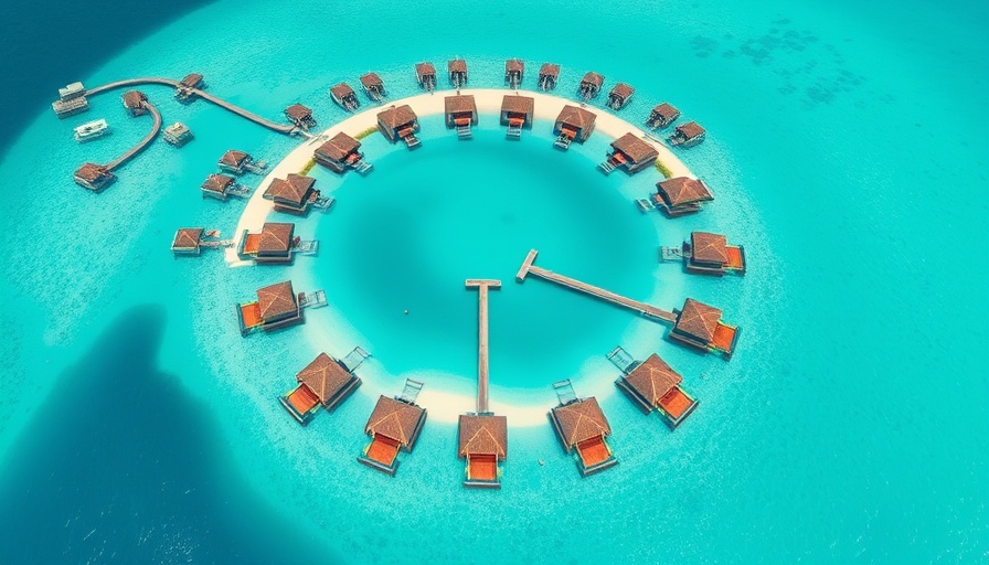 4K Aerial Footage of Maldives resort with overwater bungalows in stunning blue ocean.