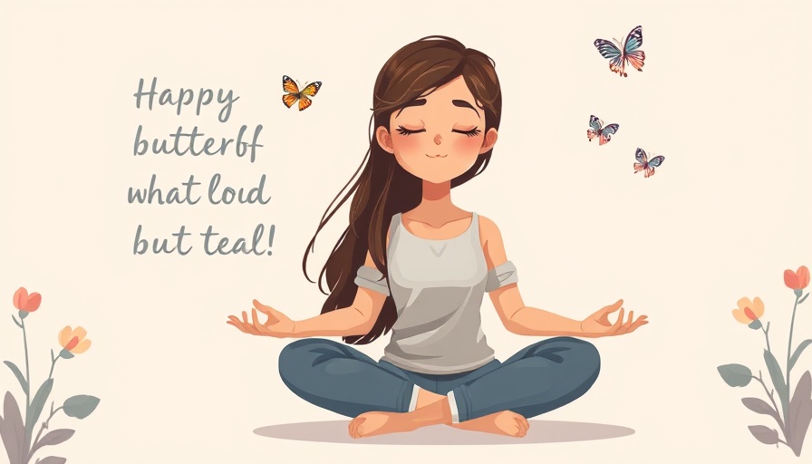Guided meditation cartoon of woman letting go of self-doubt, serene.