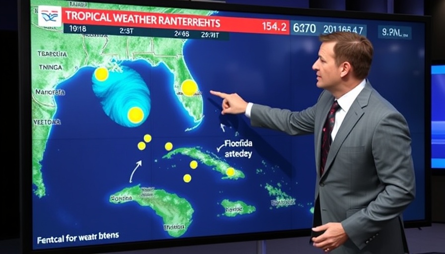 Weather forecaster presents Florida weather updates on a map