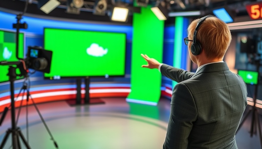 Weather presenter in a studio during Orlando Weather Updates broadcast.