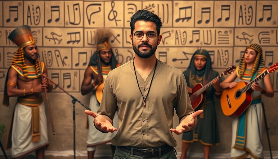 Ancient Egypt's Music That Spoke to the Gods digital collage with modern speaker.