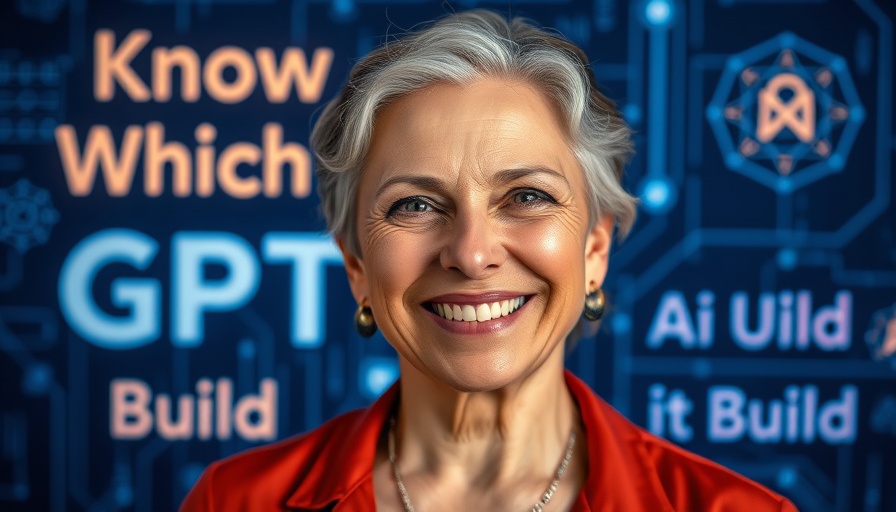 Woman smiling with AI symbols and 'Know Which GPTs to Build' text.