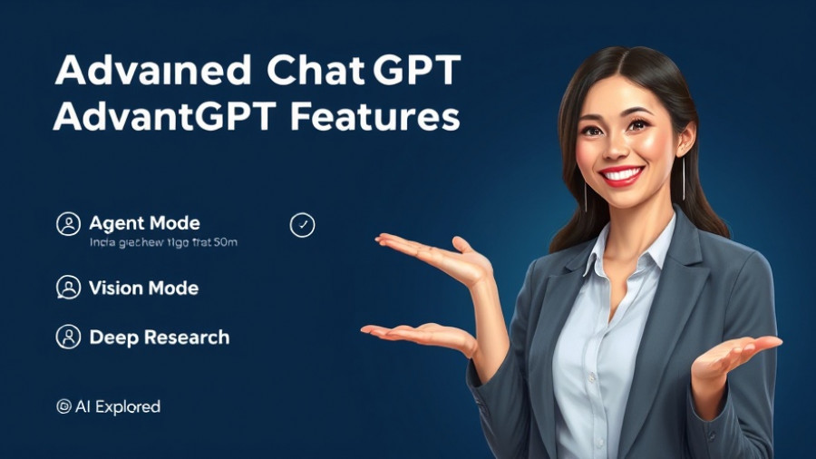 Advanced ChatGPT features, digital presentation with a smiling professional.