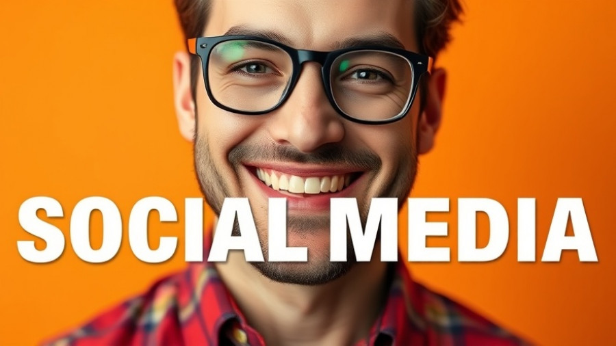 Smiling man with glasses promoting social media marketing.