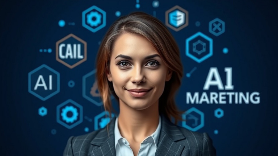Confident AI Chief Marketing Officer with digital symbols.