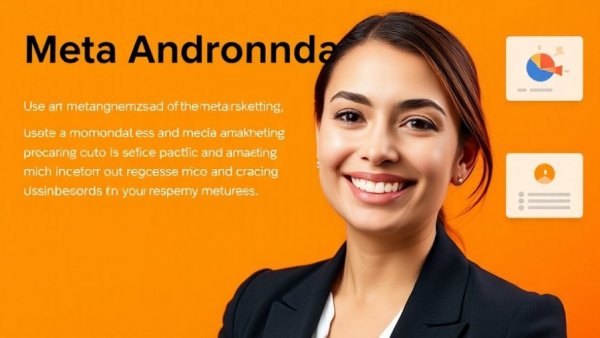Professional woman smiling with marketing text on orange background related to Facebook ad algorithm changes.