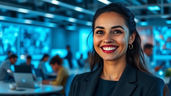 Human-first AI adoption scene with professionals collaborating.