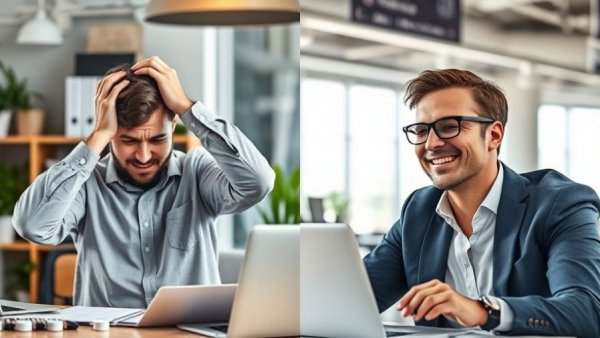 AI readiness framework discussion: stressed and confident professionals in office settings.