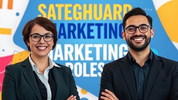Impact of AI on marketing jobs: Two professionals with marketing text.