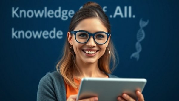 Smiling woman in social media marketing context holding a tablet.