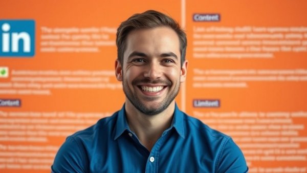 LinkedIn visibility rules tips with friendly male, orange gradient.