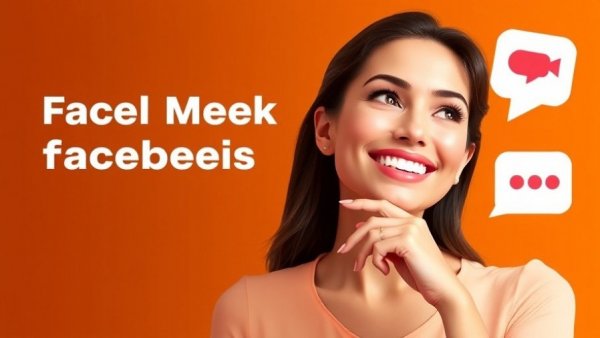 Smiling woman with Facebook icons on orange background, social media marketing