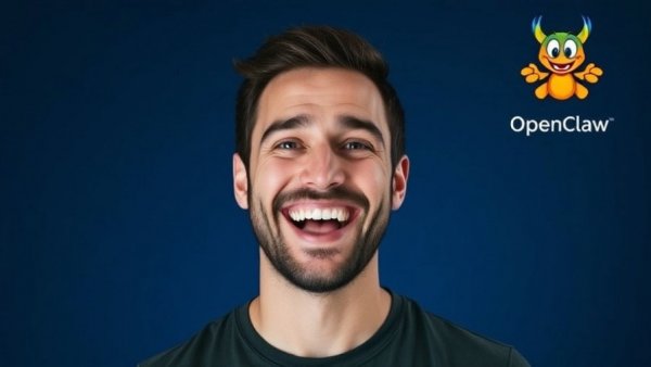 Cheerful man discusses OpenClaw for social media marketing.