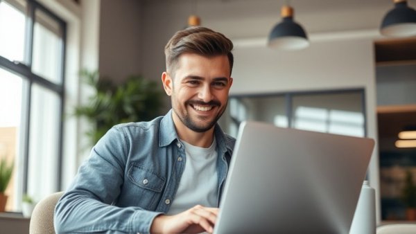 Man working on laptop related to search engine reputation management
