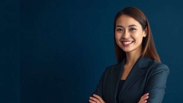 AI Video Content Creation with a smiling professional woman and text overlay.