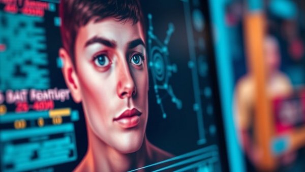 Close-up of facial recognition software on screen to protect against deepfakes.