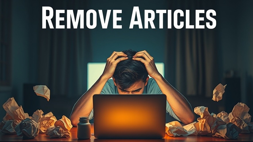 Distressed person managing online reputation, surrounded by crumpled papers in a dimly lit room.