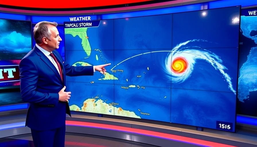 Increasing Rain Chances forecast with tropical storm tracking map.