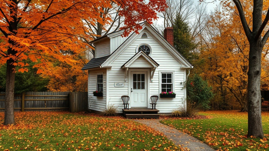 Charming white house amid autumn trees, highlighting importance of structural inspections.