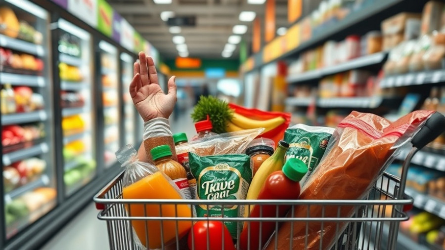 Shopping cart with groceries and hand, related to SNAP benefit expiration.