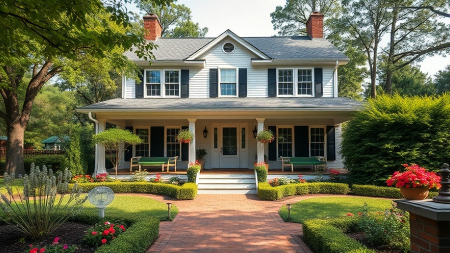 Charming colonial house with lush garden for real estate marketing tips.