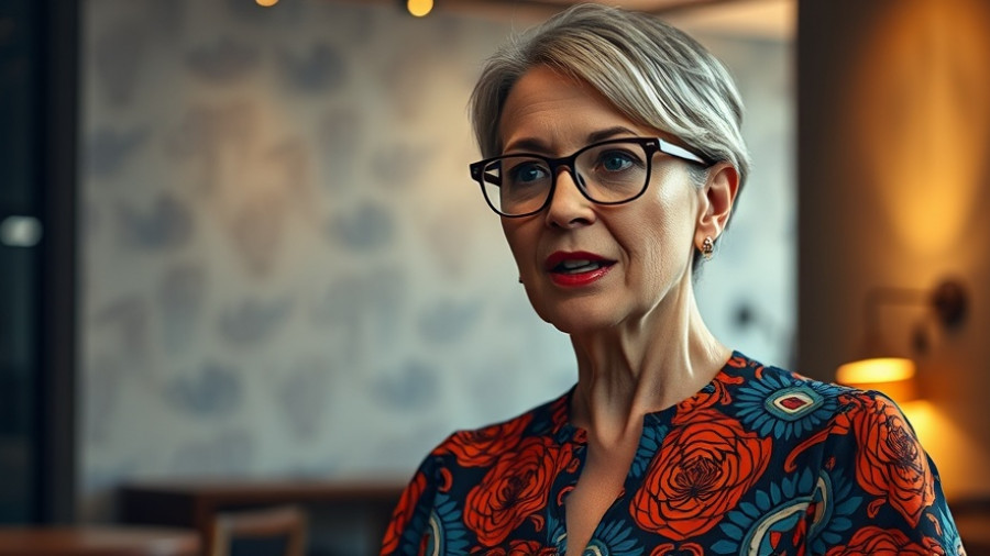 Woman discussing Michelin Guide Coming to Charlotte, vibrant background.