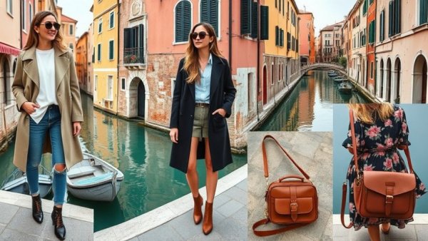 Packing light for Italy: Fashion collage and travel essentials.